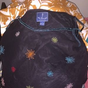 100% SilkDeep Navy Tori Richard Beaded Starburst Pattern Spaghetti Strap Top (S)